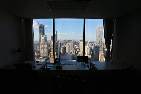 View of New York City panorama trough the office window