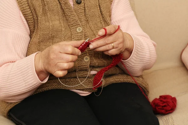Hands knitting close-up