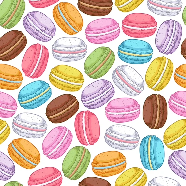 Seamless assorted macarons pattern.