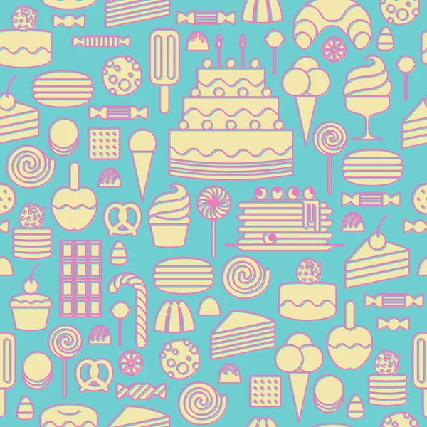 Sweets icons outline style seamless background.