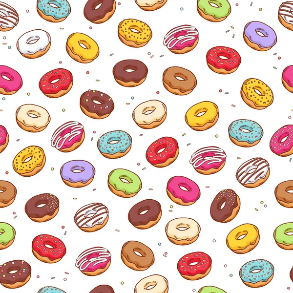 Colorful donuts seamless pattern. Doodle sketch style.