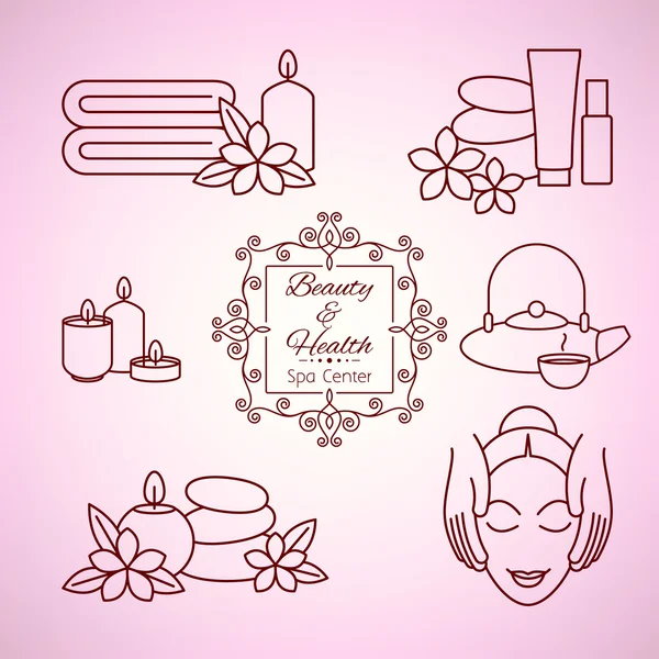 Spa beauty salon wellness center icons set.