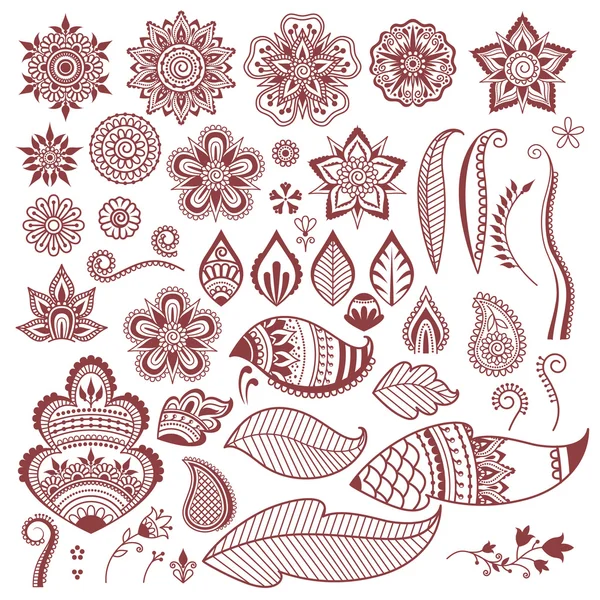 Mehndi henna tattoo flowers and leaves.