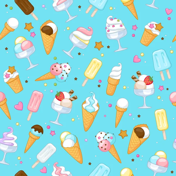Colorful sweet ice cream icons background.