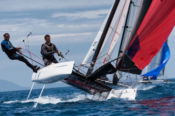 PUNTA ALA - 3 JUNE: teams competing on Formula 18 national catamaran race, on June 3 2016 in Punta Ala, Italy