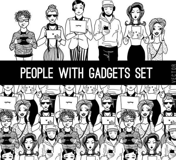 People with gadgets set.