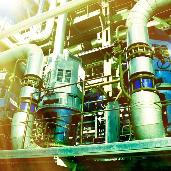 Pipes, tubes, machinery and steam turbine at a power plant