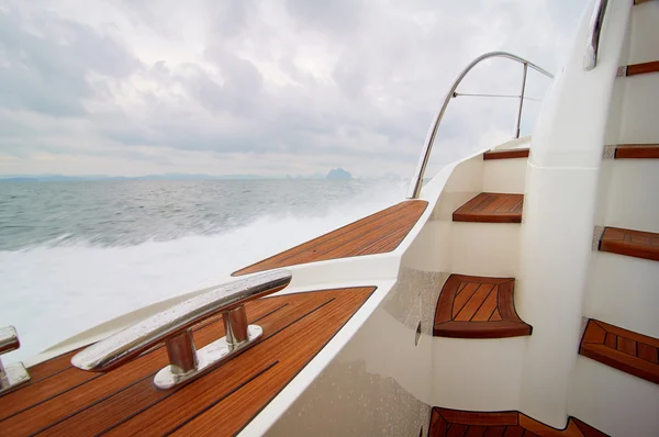 Wooden deck of yacht