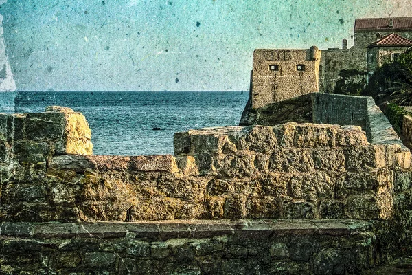 Old photos wit fortress of the old town of Budva, Montenegro 5