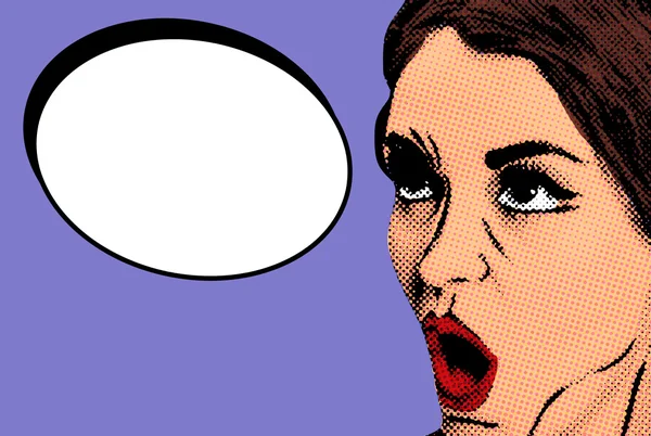 Pop art comic style woman with speech bubble