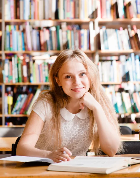 Girl studying in library