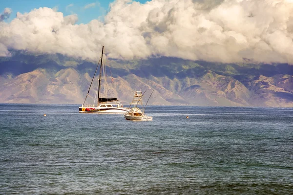 Boats and the coastline in Maui island in Hawaii.