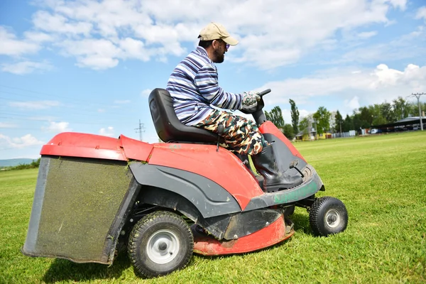 Ride-on lawn mower cutting grass.