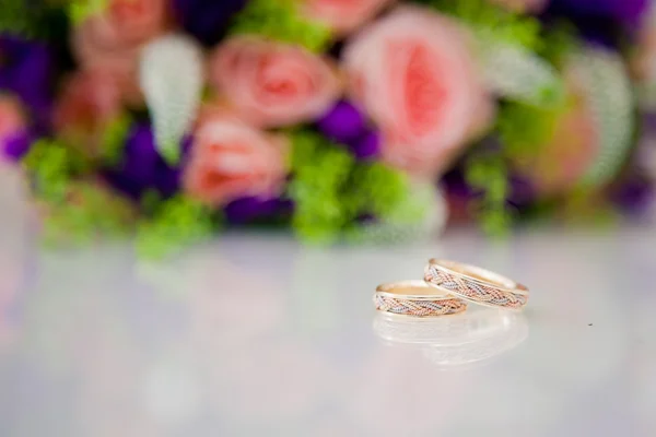 Wedding rings close up.