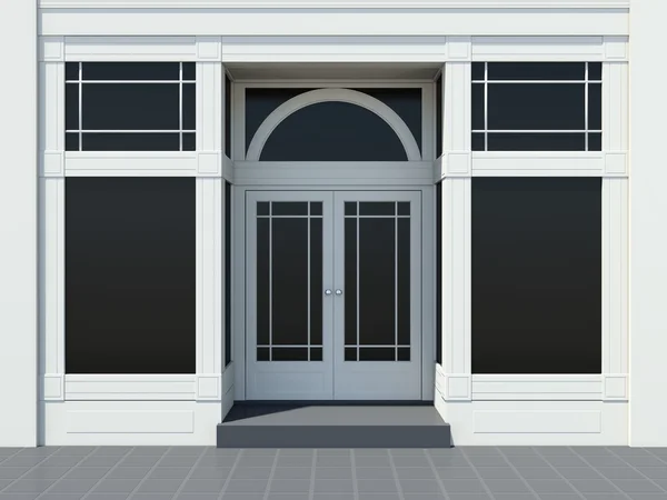 Shopfront with large windows. Classic White store facade.