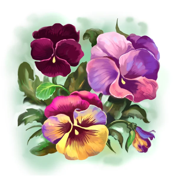 Flowers pansies. Digital art. Digital painting.