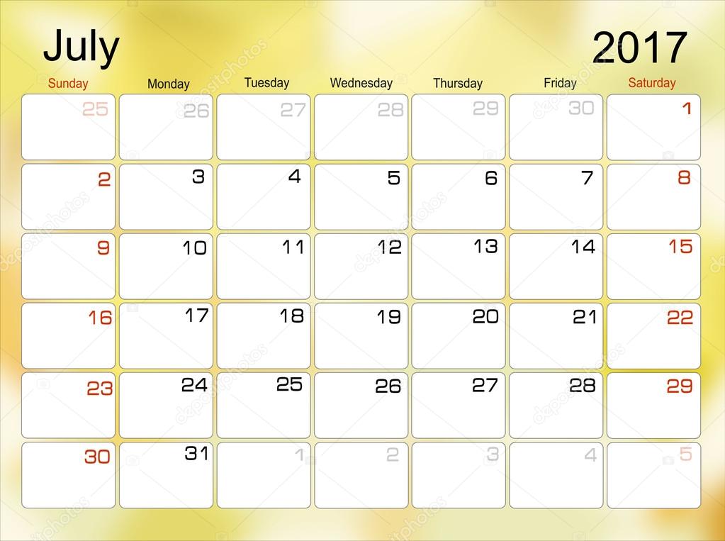 7 月 2017年日历 — 图库矢量图片#101138810 7 月 2017年日历 — 图库矢量图片#101138810