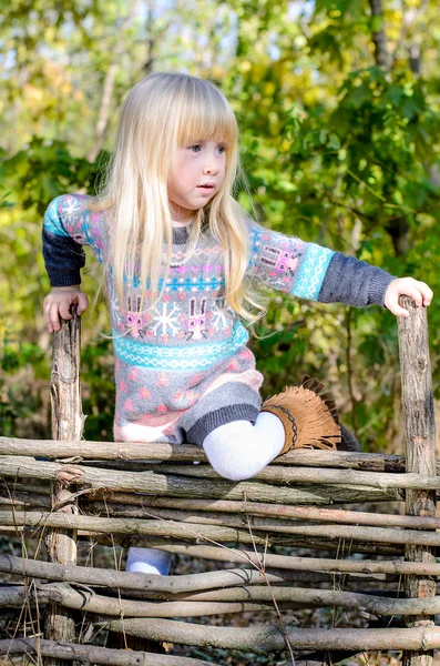 Young Girl Climbing Over Wooden Fence
