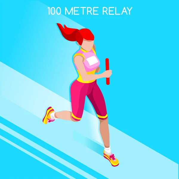 Olympic, paralympic, Rio, 2016, Olympic Rio Brasil 2016 Running Women Relay of Athletic Summer Games Icon Set.Speed Concept.3D Isometric Athlete.Sport of Athletics.Sporting Competition Race Runner.Sport Infographic Track Field Vector Illustration.