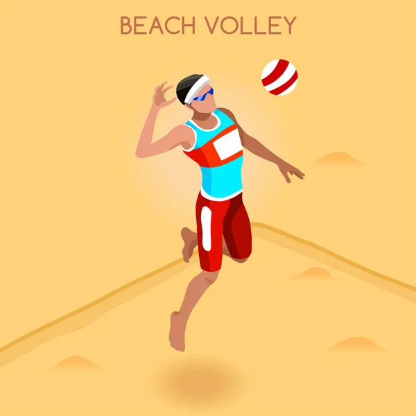 Beach Volley Player Summer Games Icon Set.3D Isometric Beach Volleyball.Sporting Championship International Beach Volley Competition.Sport Infographic Volley Vector Illustration