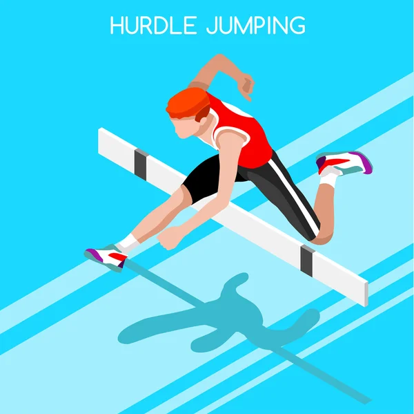 Olympics Athletics Hurdle Jumping Summer Games Icon Set.3D Isometric Athlete.Sporting Championship International Athletics Competition.Olympics Sport Infographic Athletics Hurdle Jumping Vector Illustration