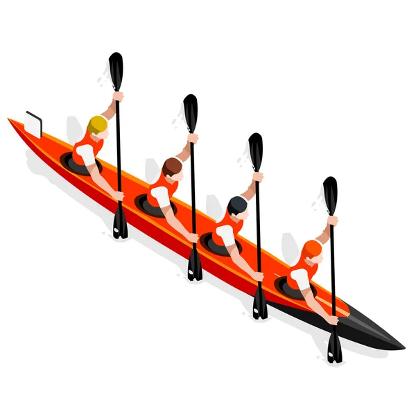 Olympics Kayak Sprint Four Summer Games Icon Set.3D Isometric Canoeist Paddler.Sprint Kayak Sporting Competition Race.Olympics Sport Infographic Canoe Kayak Vector Illustration
