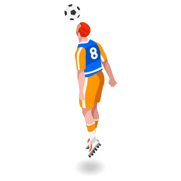 Soccer Header Player Athlete Sports Icon Set.3D Isometric Field Soccer Match and Players.Sporting International Competition Championship.Olympics Sport Soccer Infographic Football Vector