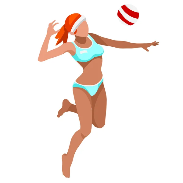 Beach Volley Player Sports Icon Set.3D Isometric Beach Volleyball.Sporting Championship International Beach Volley Competition.Olympics Sport Infographic Volley Vector Illustration
