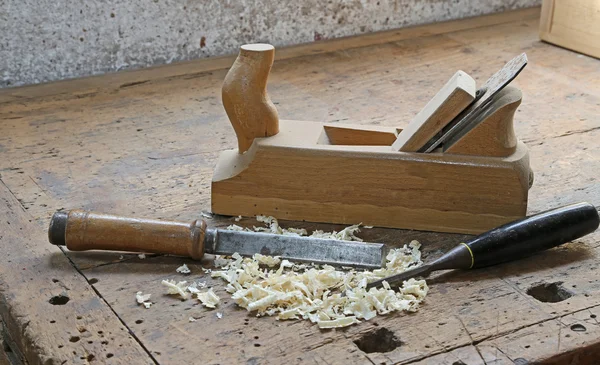 Planer and two chisels on the workbench