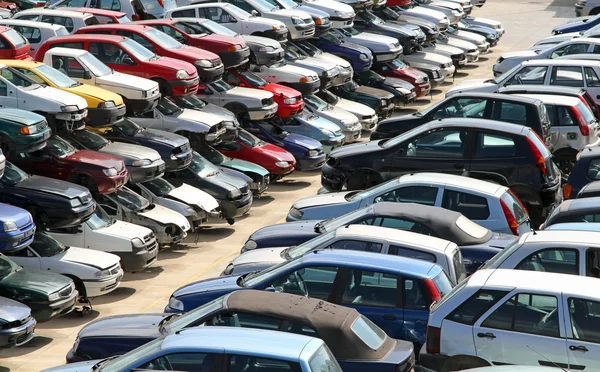 Cars destroyed in the courtyard of the automobile junkyard