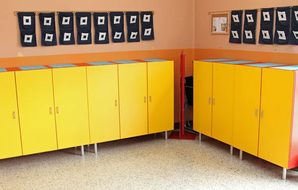 Children\'s lockers in the locker room of the nursery