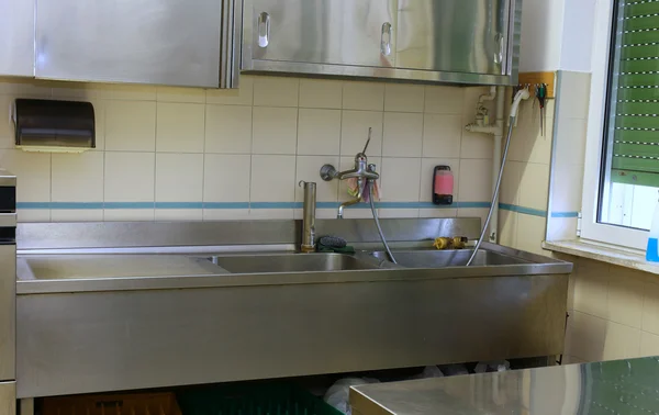 Sink and the Workbench in an industrial kitchen in the school ca