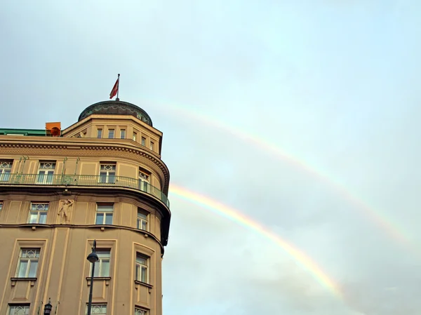 Double Rainbow and an European building after the storm