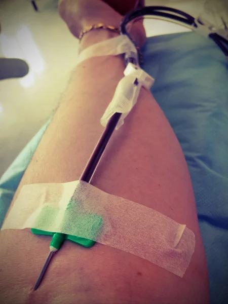 Blood donor during the blood transfusion and donation