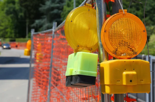 Signal lamp on road excavation