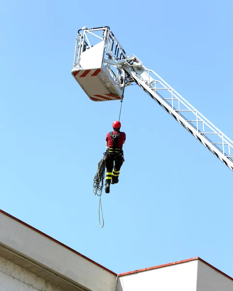 Firefighter down with the rope in the building during a fire ala