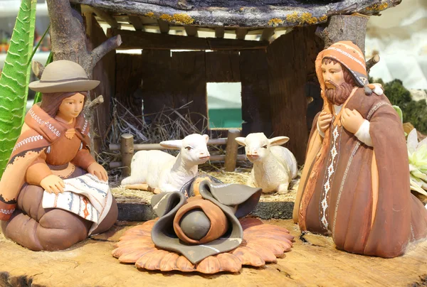Crib of South America with baby Jesus and the terracotta figurin