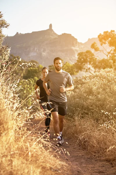 Young couple jogging on path