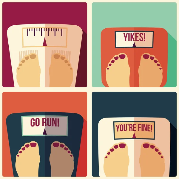 Collection of four bathroom weight scales, flat design