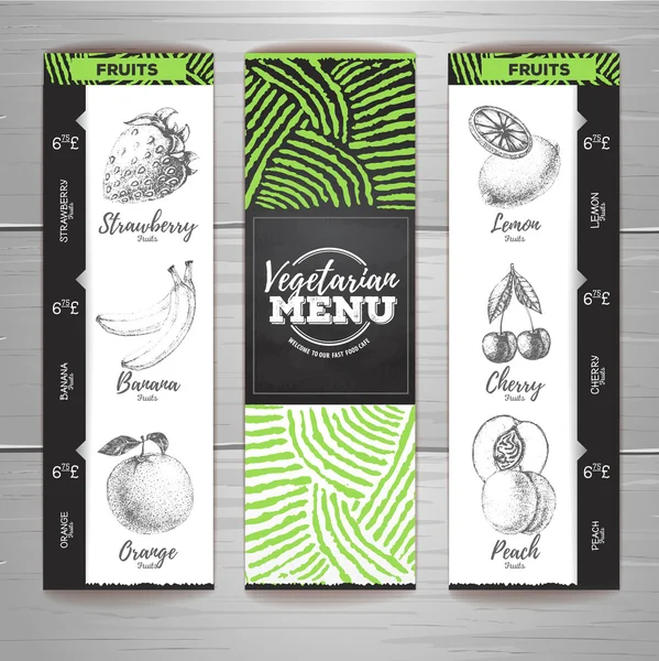 Vintage chalk drawing vegetarian food menu design. Fresh fruit sketch