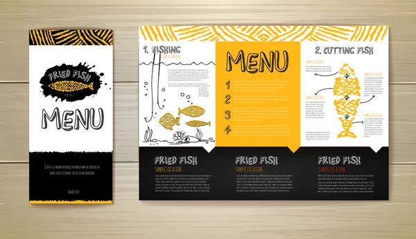 Fried fish restaurant menu concept design. Corporate identity. Document template