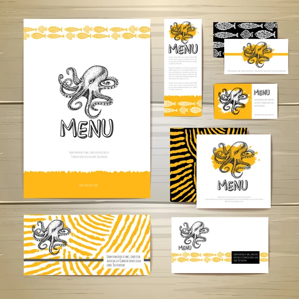 Seafood menu design. Corporate identity. Document template