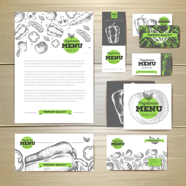 Vegetarian food menu design. Corporate identity. Document template