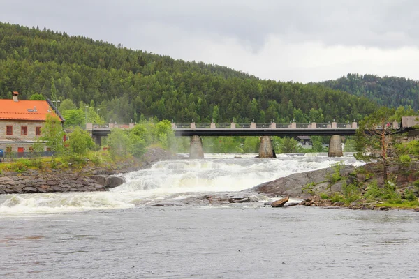 View on Kongsberg town with river and bridge