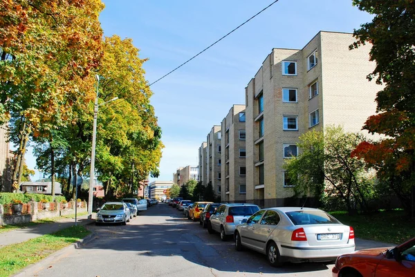 Cars in Zverynas district in Vilnius city autumn time