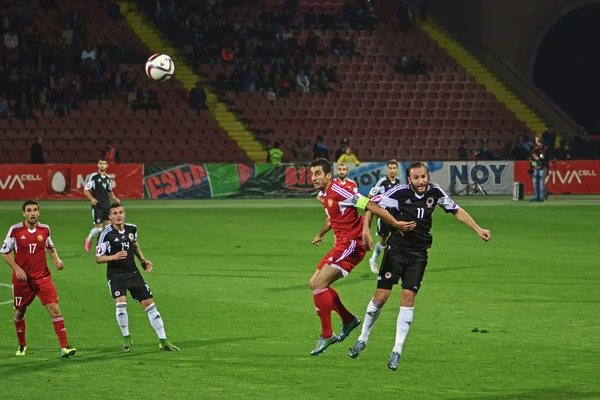 Yerevan, Armenia - October 11, 2015: Football, Armenia vs Albania, 0 - 3, European Qualifiers:  Henrikh Mkhitaryan controls the ball