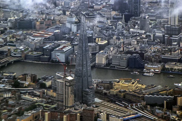 London, England, United Kingdom, Europe - August 13, 2012: The Shard and Thames river view from plane