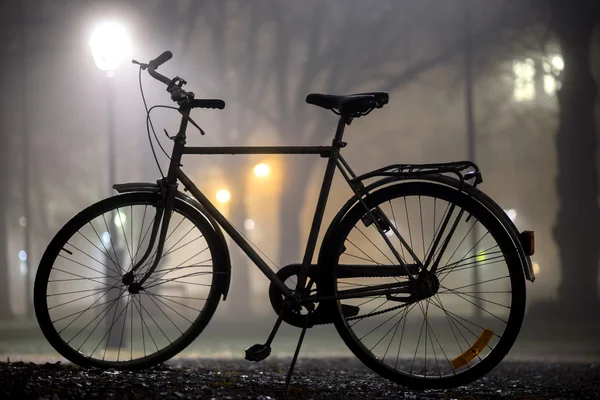 Silhouette of parked bicycle