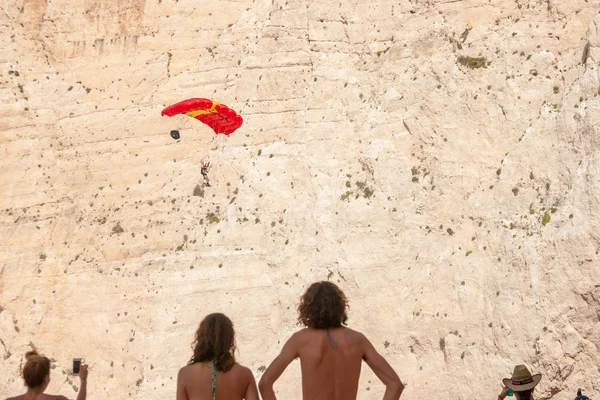 Base jump in shipwreck beach of Zakynthos island