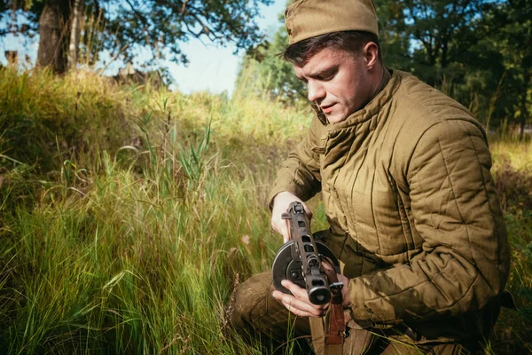 Unidentified re-enactor dressed as World War II Soviet russian soldier